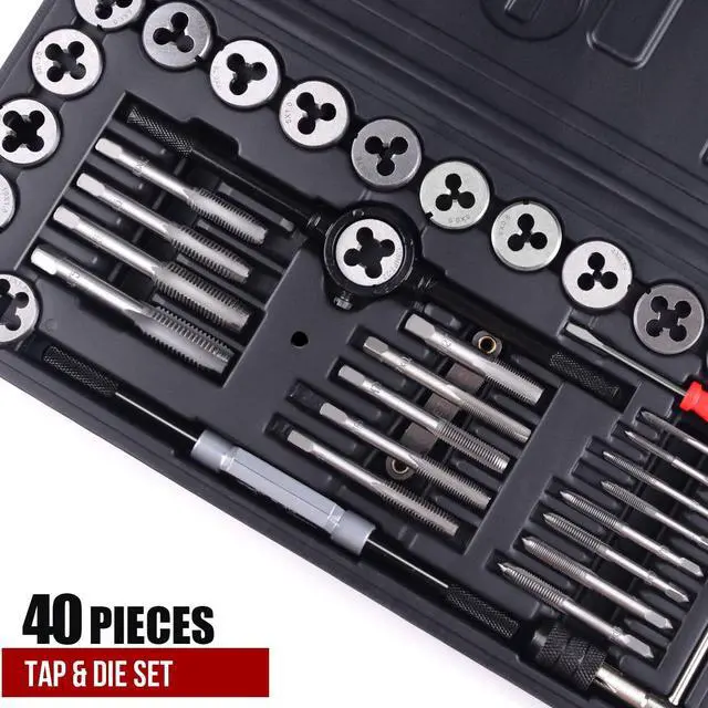 Alt view image 2 of 7 - TOPEX 40 PCs Imperial Tap and Die Set Screw Thread Drill Kit Pitch Gauge M3-M12