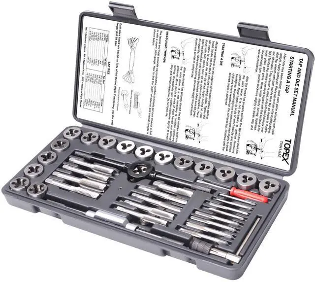 Main image of TOPEX 40 PCs Imperial Tap and Die Set Screw Thread Drill Kit Pitch Gauge M3-M12