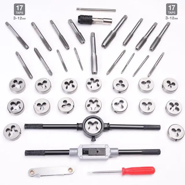 Alt view image 3 of 7 - TOPEX 40 PCs Imperial Tap and Die Set Screw Thread Drill Kit Pitch Gauge M3-M12