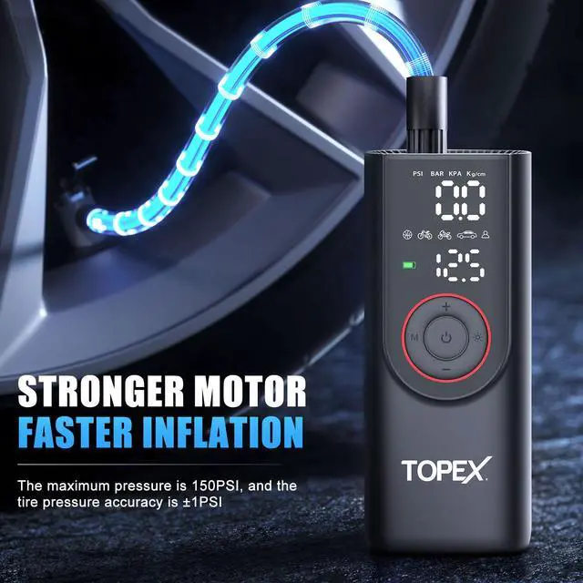 Alt view image 4 of 7 - TOPEX 12V Car Tyre Inflator Portable Air Compressor Cordless Air Pump 150PSI Air Pump Dual Power Electric Tyre Pump for Car/ Motorcycle/ Bike/ Ball/ Custom