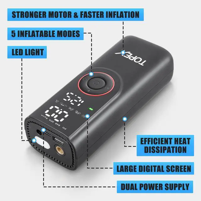 Alt view image 2 of 7 - TOPEX 12V Car Tyre Inflator Portable Air Compressor Cordless Air Pump 150PSI Air Pump Dual Power Electric Tyre Pump for Car/ Motorcycle/ Bike/ Ball/ Custom