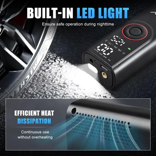 Alt view image 5 of 7 - TOPEX 12V Car Tyre Inflator Portable Air Compressor Cordless Air Pump 150PSI Air Pump Dual Power Electric Tyre Pump for Car/ Motorcycle/ Bike/ Ball/ Custom