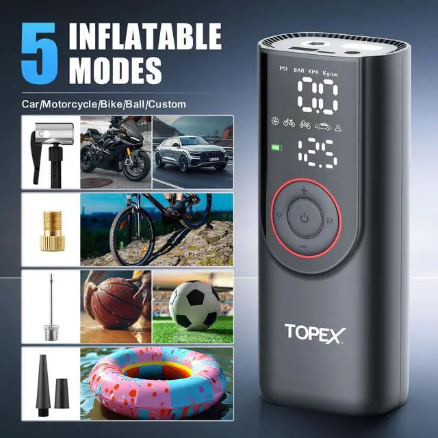 Alt view image 3 of 7 - TOPEX 12V Car Tyre Inflator Portable Air Compressor Cordless Air Pump 150PSI Air Pump Dual Power Electric Tyre Pump for Car/ Motorcycle/ Bike/ Ball/ Custom