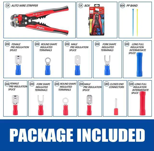 Alt view image 5 of 7 - TOPEX 260-Piece Wire Stripper Self-Adjustable Crimper Plier Set Terminals Tools
