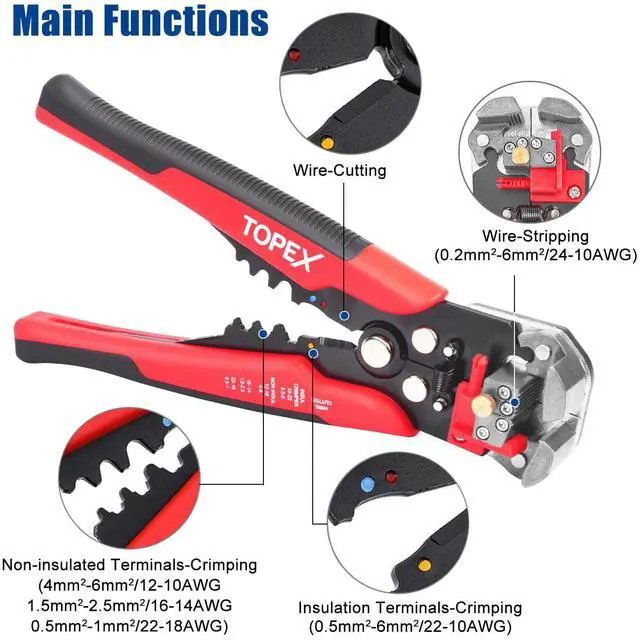 Alt view image 6 of 7 - TOPEX 260-Piece Wire Stripper Self-Adjustable Crimper Plier Set Terminals Tools