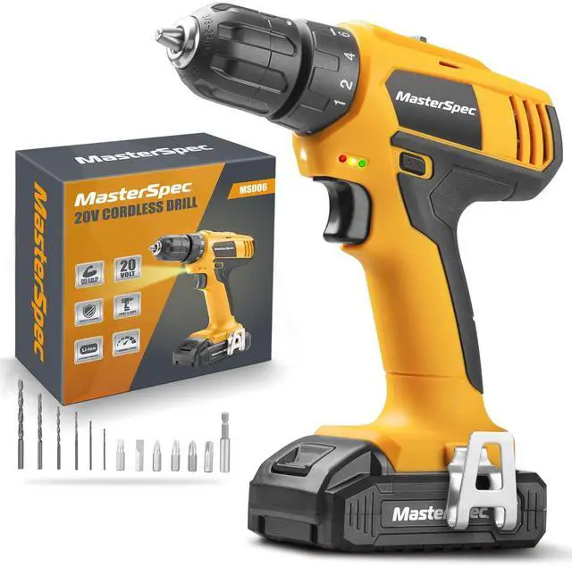 Main image of MasterSpec 20V Max Cordless Drill 30N.m 18+1+1 Torque Electric Power Drill Kit w/Li-Ion Battery Pack& Screwdriver Bit Set LED Light