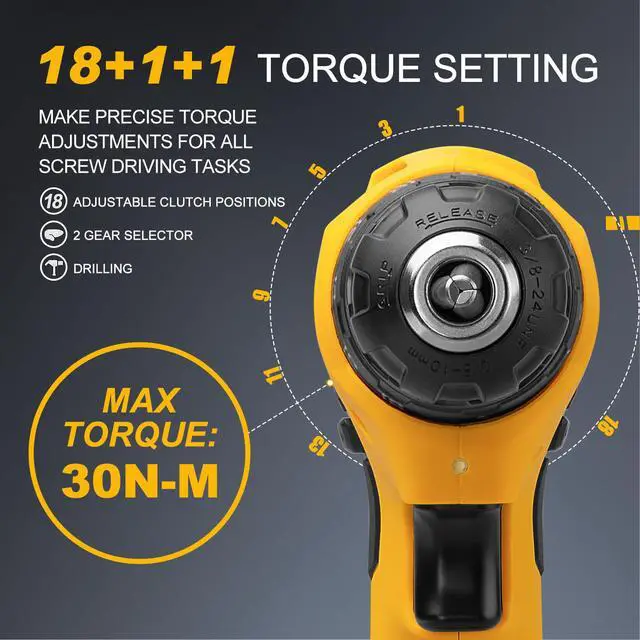 Alt view image 3 of 7 - MasterSpec 20V Max Cordless Drill 30N.m 18+1+1 Torque Electric Power Drill Kit w/Li-Ion Battery Pack& Screwdriver Bit Set LED Light