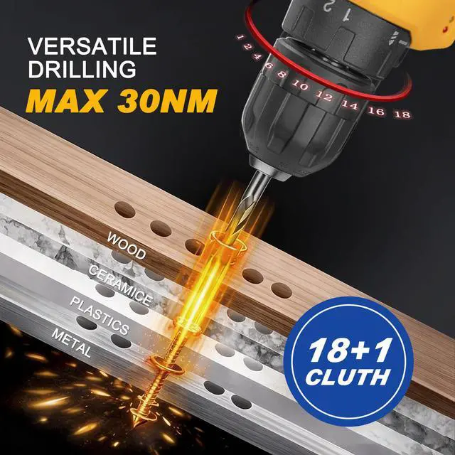 Alt view image 7 of 7 - MasterSpec 20V Max Cordless Drill 30N.m 18+1+1 Torque Electric Power Drill Kit w/Li-Ion Battery Pack& Screwdriver Bit Set LED Light