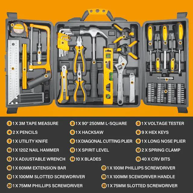 Alt view image 2 of 7 - MasterSpec 79-Piece Hand Tool Set Household Tool Kit Hammer Plier Scissor Knife