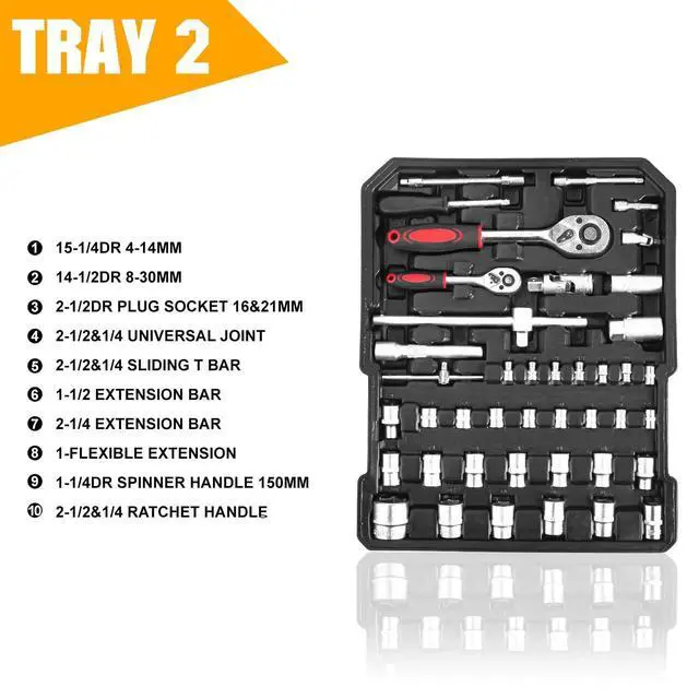 Alt view image 4 of 7 - MasterSpec 1180pcs Professional Tool Set Aluminum Case Tool Kits w/ Rolling Tool Box