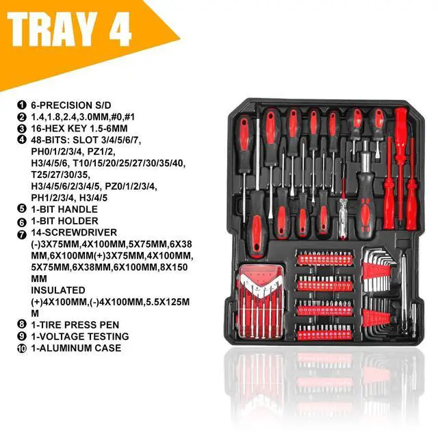 Alt view image 6 of 7 - MasterSpec 1180pcs Professional Tool Set Aluminum Case Tool Kits w/ Rolling Tool Box