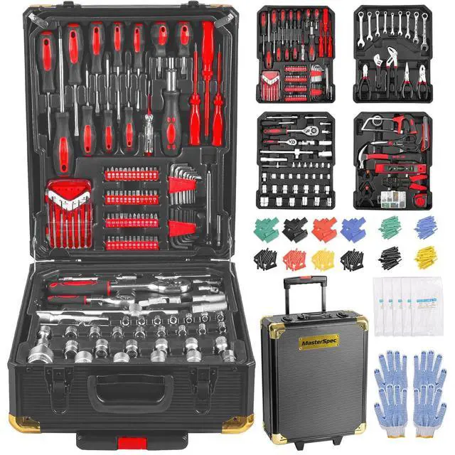 Main image of MasterSpec 1180pcs Professional Tool Set Aluminum Case Tool Kits w/ Rolling Tool Box