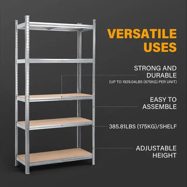 Alt view image 2 of 7 - MasterSpec 5-Tier Garage Shelving 1500x700x300mm Warehouse Rack Shelf Storage Rack Garage Shelves