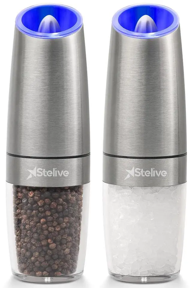 Main image of Stelive 2-Piece Auto Salt and Pepper Grinder Set, Auto Salt and Pepper Mills Set, Electric Salt and Pepper Shakers, with Adjustable Coarseness for Seasoning