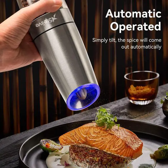 Alt view image 4 of 7 - Stelive 2-Piece Auto Salt and Pepper Grinder Set, Auto Salt and Pepper Mills Set, Electric Salt and Pepper Shakers, with Adjustable Coarseness for Seasoning