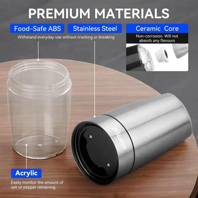 Alt view image 6 of 7 - Stelive 2-Piece Auto Salt and Pepper Grinder Set, Auto Salt and Pepper Mills Set, Electric Salt and Pepper Shakers, with Adjustable Coarseness for Seasoning