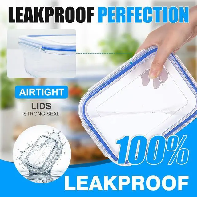 Alt view image 3 of 7 - Stelive 10 Pack Glass Storage Food Containers, Glass Meal Prep Containers, Airtight Lunch Bento Boxes with Snap Locking Leakproof Lids, Reusable for Microwave