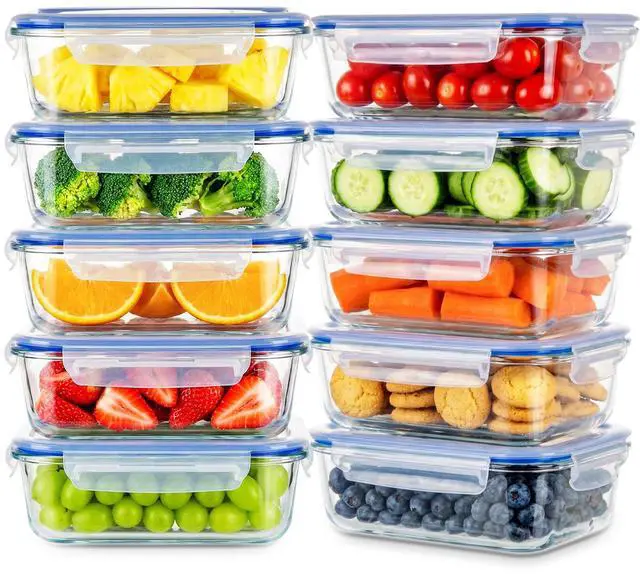 Main image of Stelive 10 Pack Glass Storage Food Containers, Glass Meal Prep Containers, Airtight Lunch Bento Boxes with Snap Locking Leakproof Lids, Reusable for Microwave