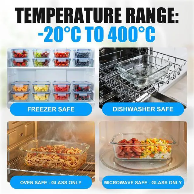 Alt view image 5 of 7 - Stelive 10 Pack Glass Storage Food Containers, Glass Meal Prep Containers, Airtight Lunch Bento Boxes with Snap Locking Leakproof Lids, Reusable for Microwave