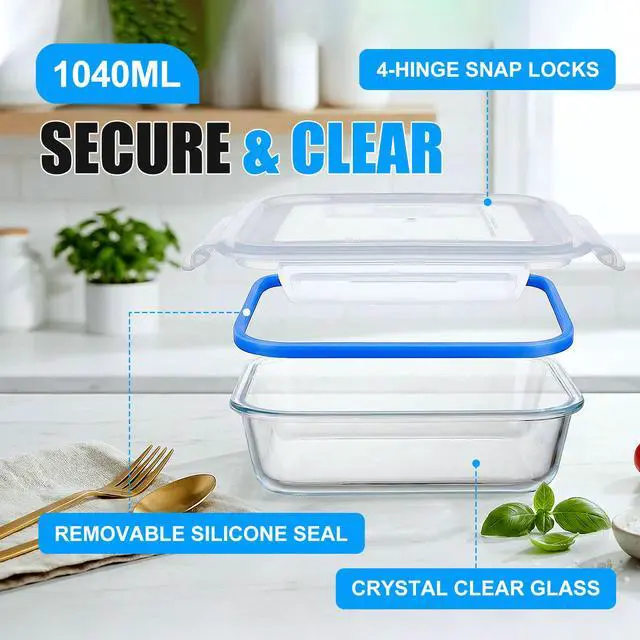 Alt view image 2 of 7 - Stelive 10 Pack Glass Storage Food Containers, Glass Meal Prep Containers, Airtight Lunch Bento Boxes with Snap Locking Leakproof Lids, Reusable for Microwave