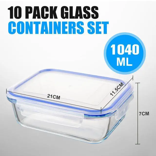 Alt view image 7 of 7 - Stelive 10 Pack Glass Storage Food Containers, Glass Meal Prep Containers, Airtight Lunch Bento Boxes with Snap Locking Leakproof Lids, Reusable for Microwave