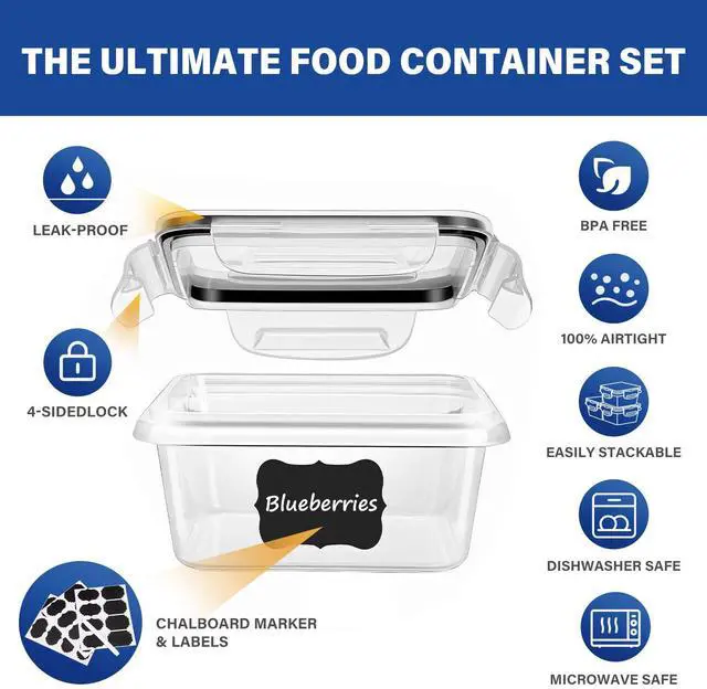 Alt view image 2 of 7 - Stelive 24 PCs Food Storage Container Set, Leak Proof Lunch Boxes, BPA-Free Clear Plastic Storage Containers for Home & Kitchen Organization with Labels & Pen