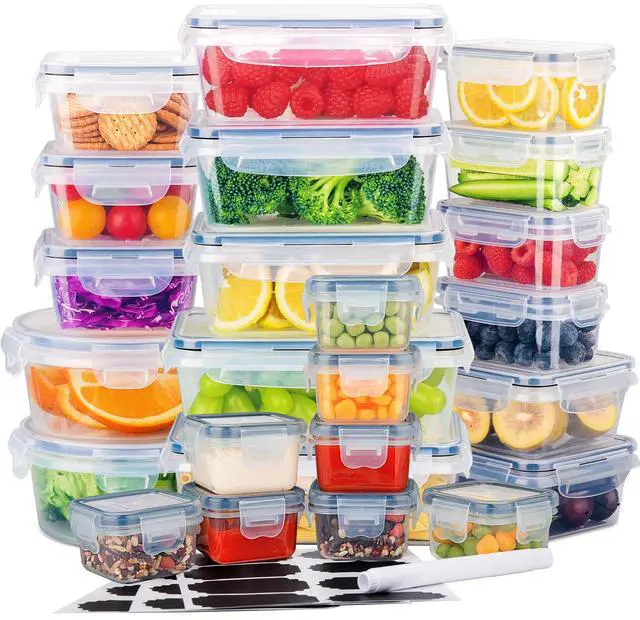 Main image of Stelive 24 PCs Food Storage Container Set, Leak Proof Lunch Boxes, BPA-Free Clear Plastic Storage Containers for Home & Kitchen Organization with Labels & Pen