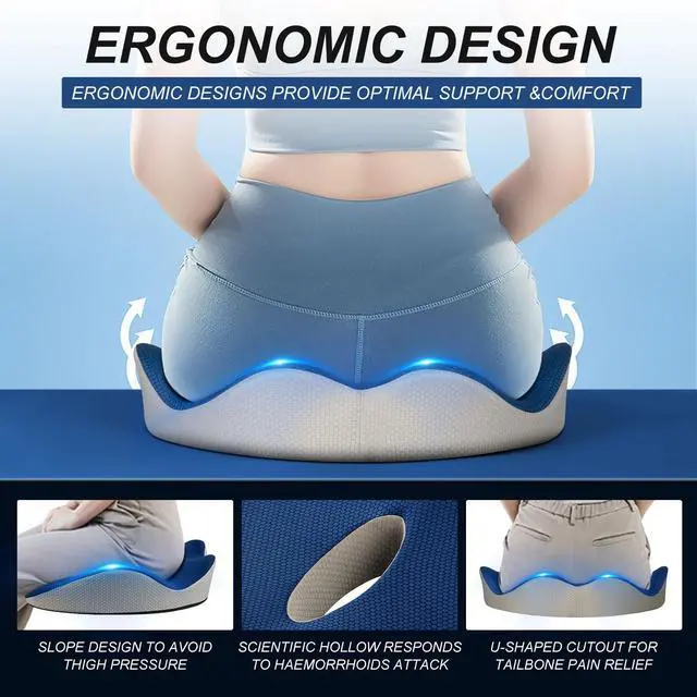 Alt view image 6 of 7 - Stelive Memory Foam Seat Cushion Butt Support Pillow Office Chair Car Seat Cushion Coccyx Cushion Coccyx Pillow (Blue, Grey)