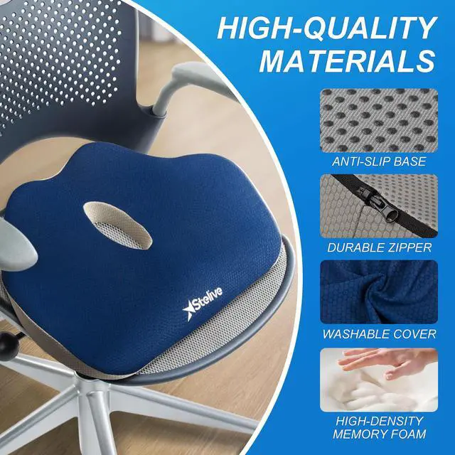 Alt view image 3 of 7 - Stelive Memory Foam Seat Cushion Butt Support Pillow Office Chair Car Seat Cushion Coccyx Cushion Coccyx Pillow (Blue, Grey)
