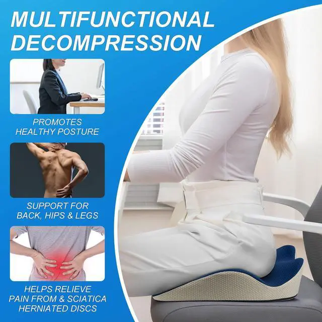 Alt view image 7 of 7 - Stelive Memory Foam Seat Cushion Butt Support Pillow Office Chair Car Seat Cushion Coccyx Cushion Coccyx Pillow (Blue, Grey)