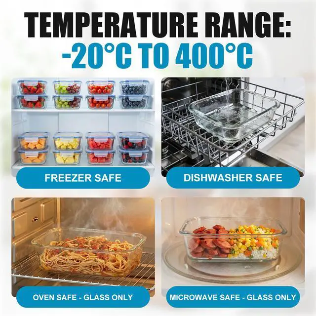 Alt view image 5 of 7 - Stelive 5 Pack Glass Storage Food Containers, Glass Meal Prep Containers, Airtight Lunch Bento Boxes with Snap Locking Leakproof Lids, Reusable for Microwave