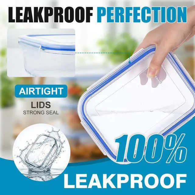 Alt view image 3 of 7 - Stelive 5 Pack Glass Storage Food Containers, Glass Meal Prep Containers, Airtight Lunch Bento Boxes with Snap Locking Leakproof Lids, Reusable for Microwave