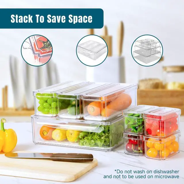 Alt view image 5 of 7 - Stelive 10 Pack Fridge Organiser, Stackable Refrigerator Organiser Bins with Lids, BPA-Free, Kitchen Storage Containers, Clear Fridge Storage