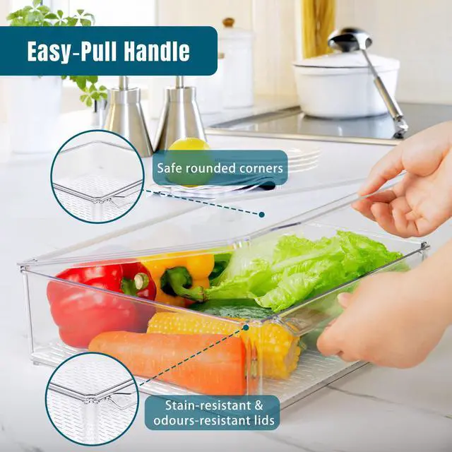 Alt view image 3 of 7 - Stelive 10 Pack Fridge Organiser, Stackable Refrigerator Organiser Bins with Lids, BPA-Free, Kitchen Storage Containers, Clear Fridge Storage