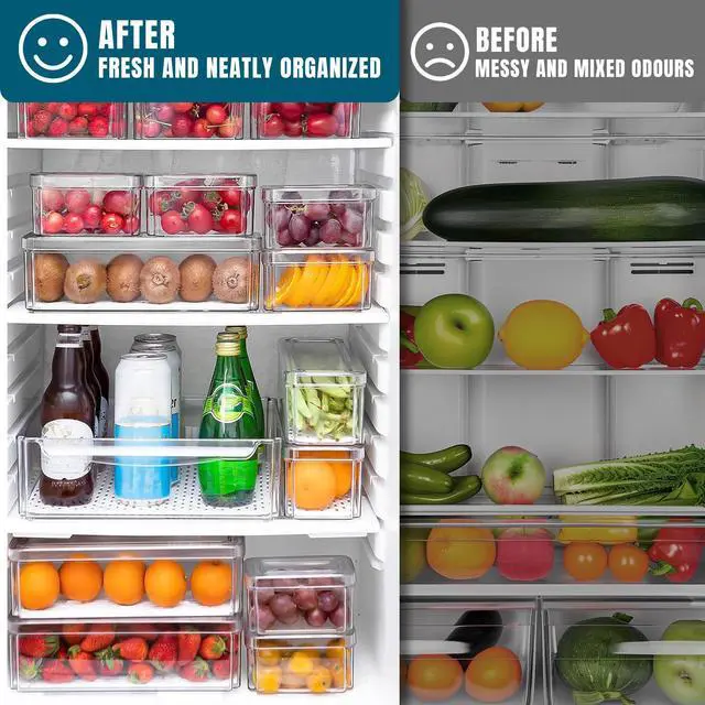 Alt view image 2 of 7 - Stelive 10 Pack Fridge Organiser, Stackable Refrigerator Organiser Bins with Lids, BPA-Free, Kitchen Storage Containers, Clear Fridge Storage