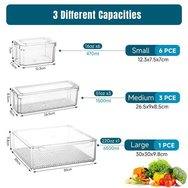 Alt view image 7 of 7 - Stelive 10 Pack Fridge Organiser, Stackable Refrigerator Organiser Bins with Lids, BPA-Free, Kitchen Storage Containers, Clear Fridge Storage