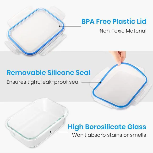 Alt view image 5 of 7 - Stelive 10 PCs Glass Storage Food Containers, Glass Meal Prep Containers, Airtight Lunch Bento Boxes with Snap Locking Leakproof Lids for Microwave