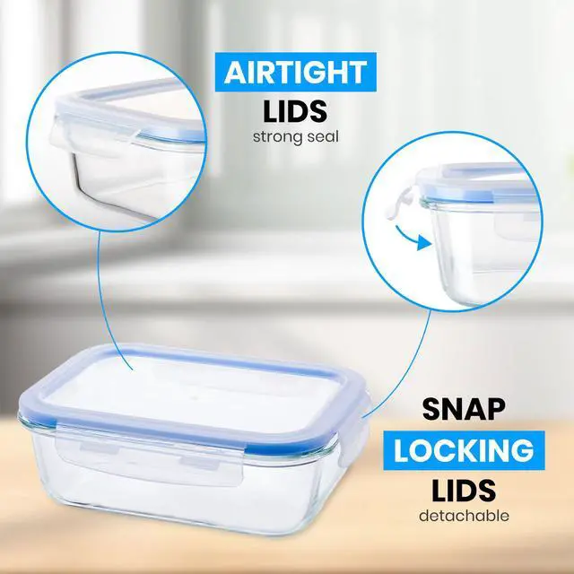 Alt view image 3 of 7 - Stelive 10 PCs Glass Storage Food Containers, Glass Meal Prep Containers, Airtight Lunch Bento Boxes with Snap Locking Leakproof Lids for Microwave