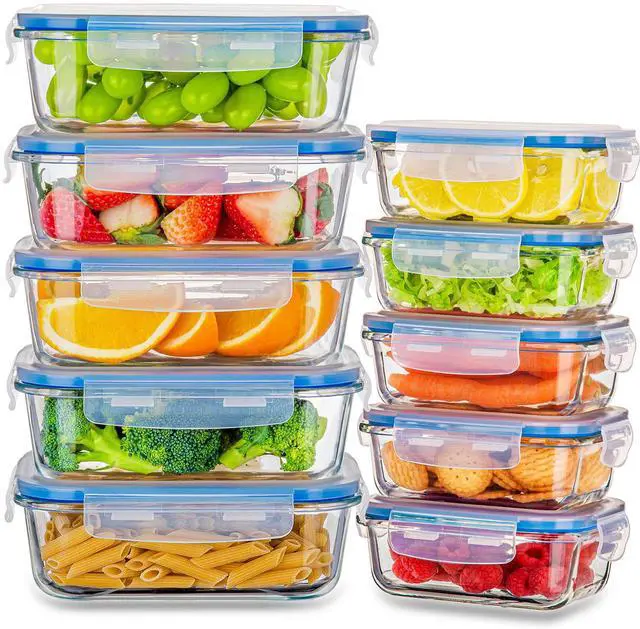 Main image of Stelive 10 PCs Glass Storage Food Containers, Glass Meal Prep Containers, Airtight Lunch Bento Boxes with Snap Locking Leakproof Lids for Microwave
