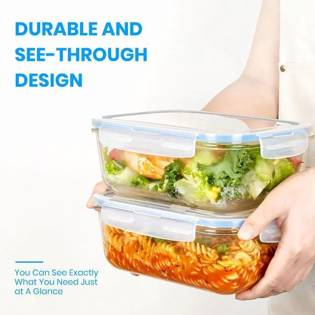 Alt view image 4 of 7 - Stelive 10 PCs Glass Storage Food Containers, Glass Meal Prep Containers, Airtight Lunch Bento Boxes with Snap Locking Leakproof Lids for Microwave
