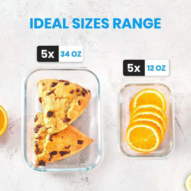 Alt view image 6 of 7 - Stelive 10 PCs Glass Storage Food Containers, Glass Meal Prep Containers, Airtight Lunch Bento Boxes with Snap Locking Leakproof Lids for Microwave