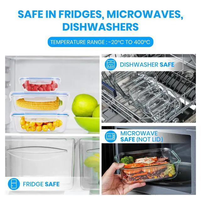 Alt view image 7 of 7 - Stelive 10 PCs Glass Storage Food Containers, Glass Meal Prep Containers, Airtight Lunch Bento Boxes with Snap Locking Leakproof Lids for Microwave