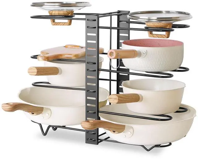 Main image of Stelive 8 Tier Dual Sided Pan Rack Pot Pan Organizer Adjustable Pan Pot Rack Pantry Organizer Holder Kitchen Pot Organizer Holder Pot Lid Organizer