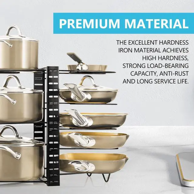 Alt view image 3 of 7 - Stelive 8 Tier Dual Sided Pan Rack Pot Pan Organizer Adjustable Pan Pot Rack Pantry Organizer Holder Kitchen Pot Organizer Holder Pot Lid Organizer