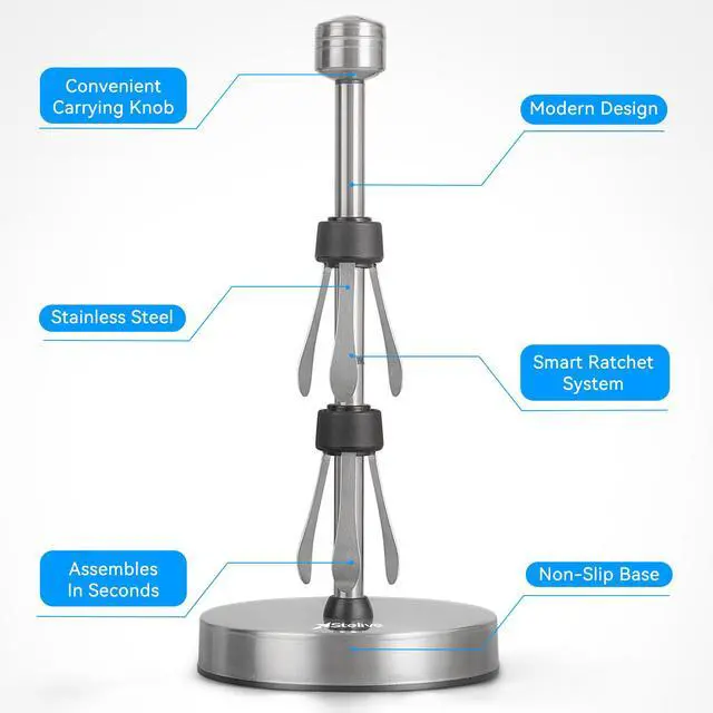 Alt view image 2 of 7 - Stelive 11-Inch Paper Towel Holder, Free-Standing Kitchen Roll Holder, Weighted Paper Towel Dispenser with Suction Cup Base, One-Handed Tear, Stainless Steel