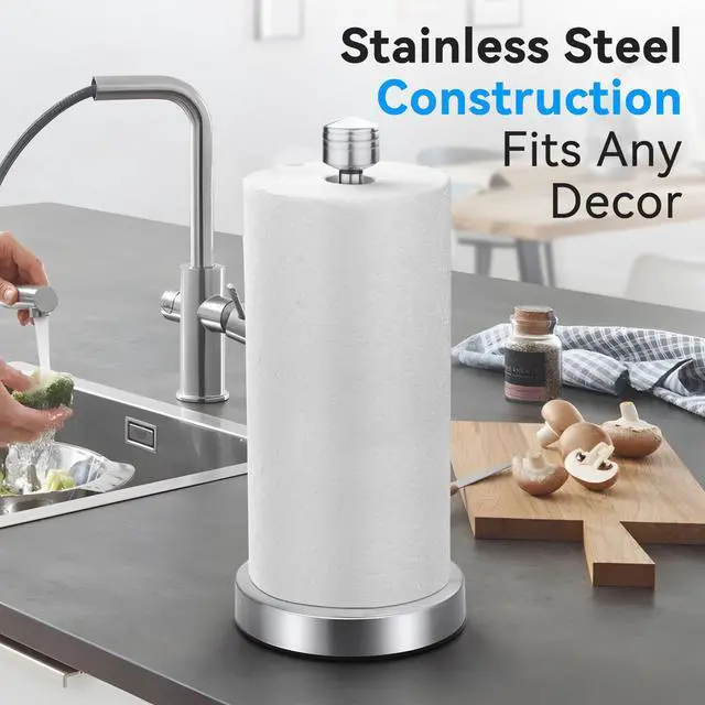 Alt view image 6 of 7 - Stelive 11-Inch Paper Towel Holder, Free-Standing Kitchen Roll Holder, Weighted Paper Towel Dispenser with Suction Cup Base, One-Handed Tear, Stainless Steel