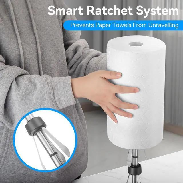 Alt view image 4 of 7 - Stelive 11-Inch Paper Towel Holder, Free-Standing Kitchen Roll Holder, Weighted Paper Towel Dispenser with Suction Cup Base, One-Handed Tear, Stainless Steel