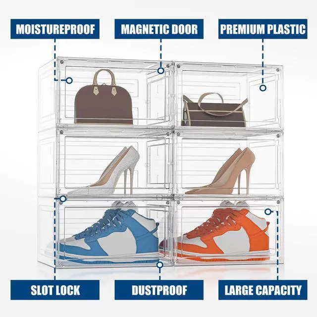 Alt view image 2 of 7 - Stelive 6PCS Shoe Display Box Shoe Box Storage Container Stackable Shoe Storage Box 33.4x27.5x22.3cm