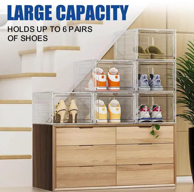 Alt view image 7 of 7 - Stelive 6PCS Shoe Display Box Shoe Box Storage Container Stackable Shoe Storage Box 33.4x27.5x22.3cm
