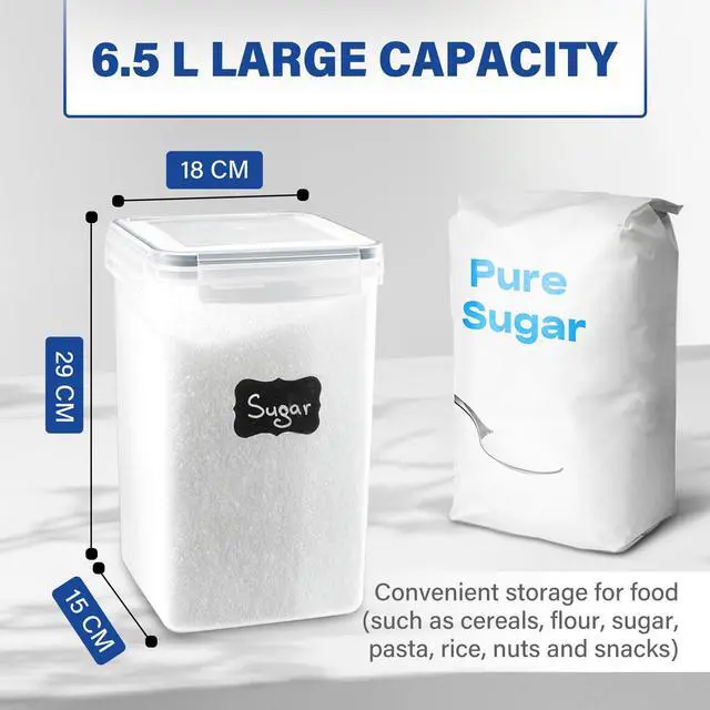 Alt view image 6 of 7 - Stelive 2-Piece 6.5L Food Storage Containers Airtight Pantry Storage Containers Organiser Plastic Food Canisters Plastic Canisters w/ Labels & Pen